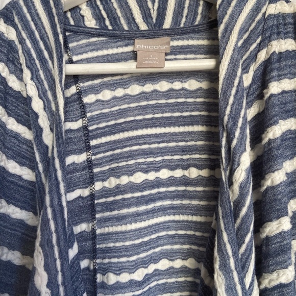 Chico's Women's Blue/White Open Front Cardigan Sweater, Size 1/Medium - Picture 8 of 10